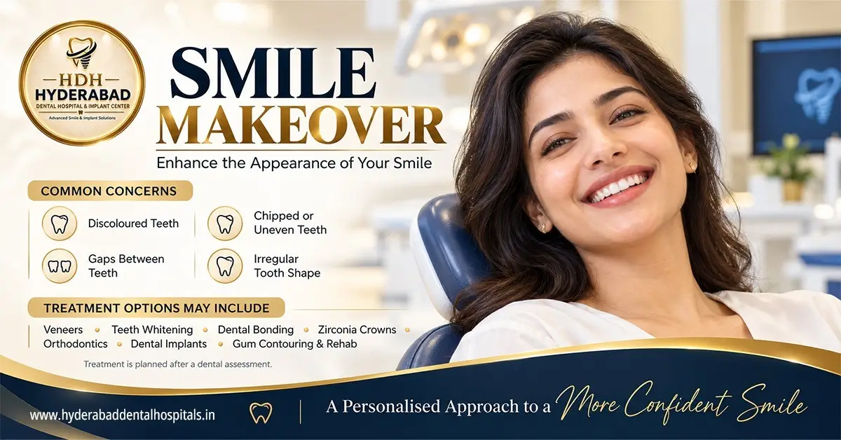 Smile Makeover in Hyderabad PROCEDURE COST SIDE EFFECTS BENEFITS At Hyderabad Dental Hospital Implant Centre Himayatnagar